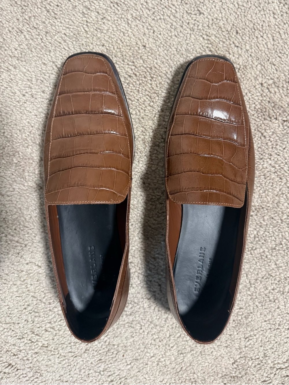 Everlane The 90s Brown Croc-Embossed Leather Loafers - EUC